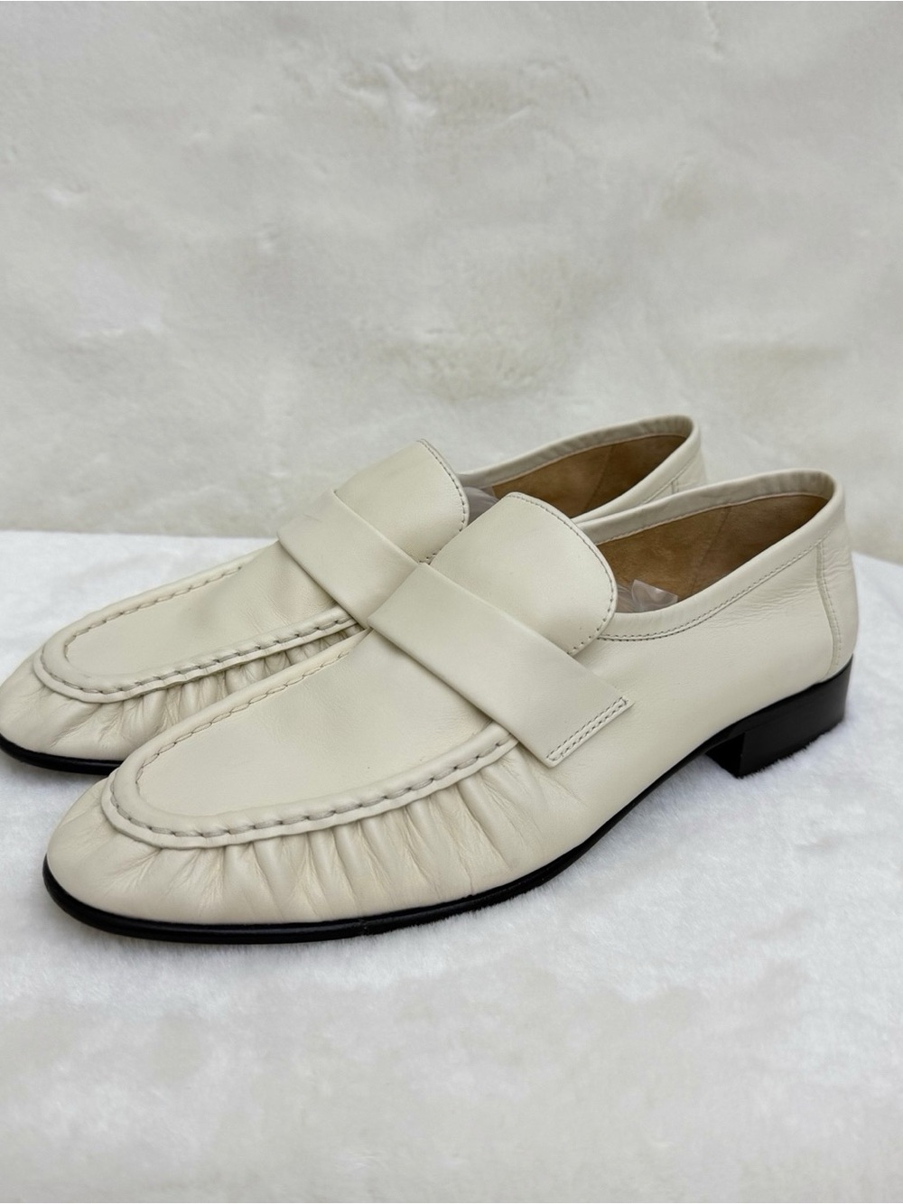 The Row Cream Leather Penny Loafers